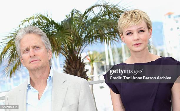 Actor Michael Douglas and Carey Mulligan attend the 'Wall Street: Money Never Sleeps' Photo Call held at the Palais des Festivals during the 63rd...