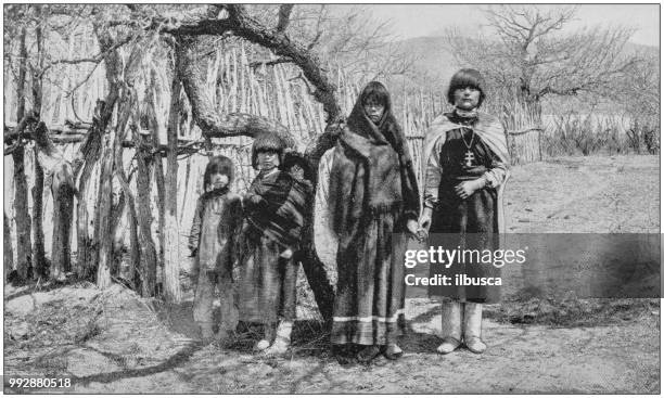 antique photograph of america's famous landscapes: family of pueblo indians, new mexico - anasazi stock illustrations