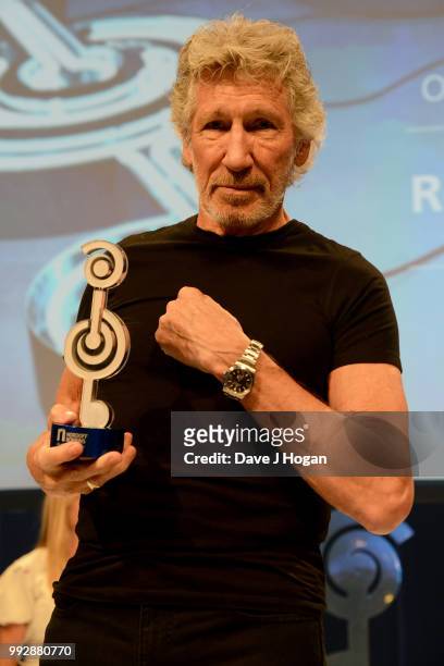 Roger Waters, winner of the O2 Silver Clef Award on stage during the Nordoff Robbins' O2 Silver Clef Awards ceremony at Grosvenor House, on July 6,...