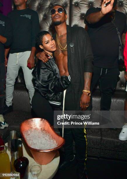 Iman Shumpert and Teyana Taylor attend Iman Shumpert Birthday affair at Revel on July 6, 2018 in Atlanta, Georgia.