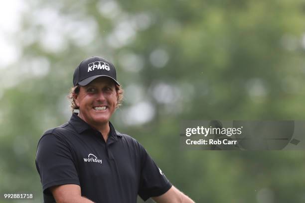 Phil Mickelson on the 12th tee box during round two of A Military Tribute At The Greenbrier held at the Old White TPC course on July 6, 2018 in White...