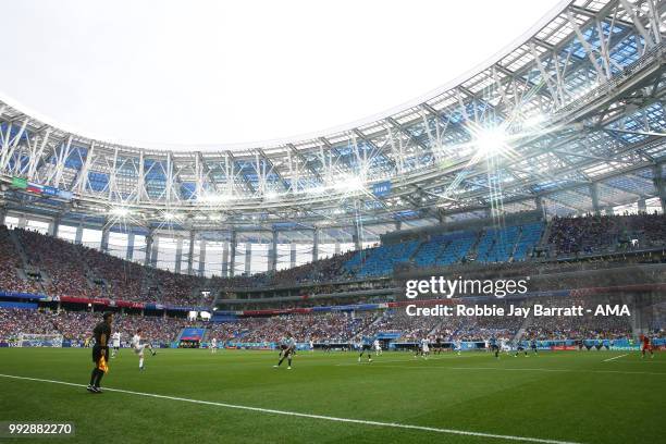 General View of match action during the 2018 FIFA World Cup Russia Quarter Final match between Uruguay and France at Nizhny Novgorod Stadium on July...