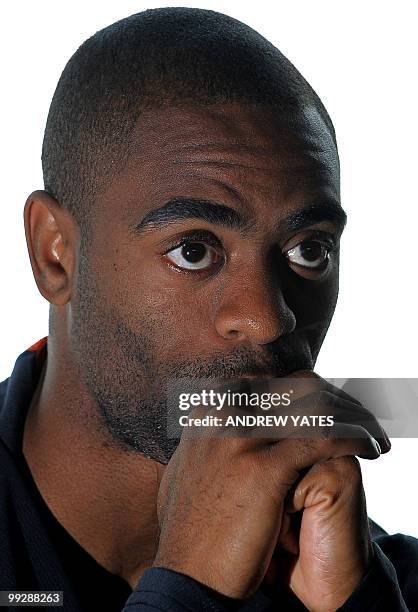 Sprinter Tyson Gay attends a news conference ahead of the 'Great CityGames Manchester', at a hotel in Manchester on May 13, 2010. Gay will be run in...