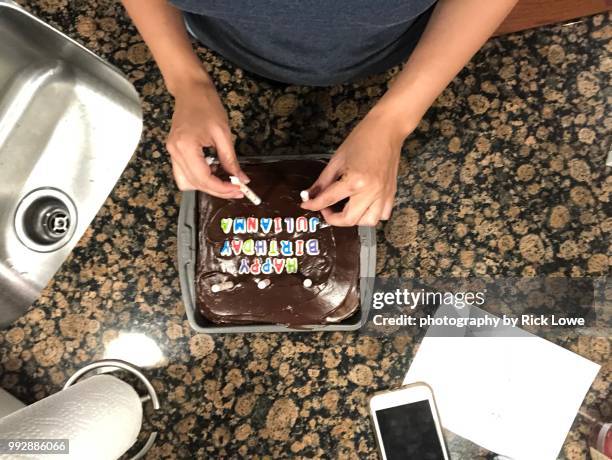 overhead baking - birthday cake above stock pictures, royalty-free photos & images