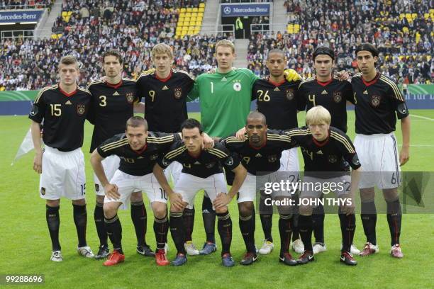 Germany's players pose for the team photo before the friendly football match Germany vs Malta in the western German city of Aachen on May 13, 2010...