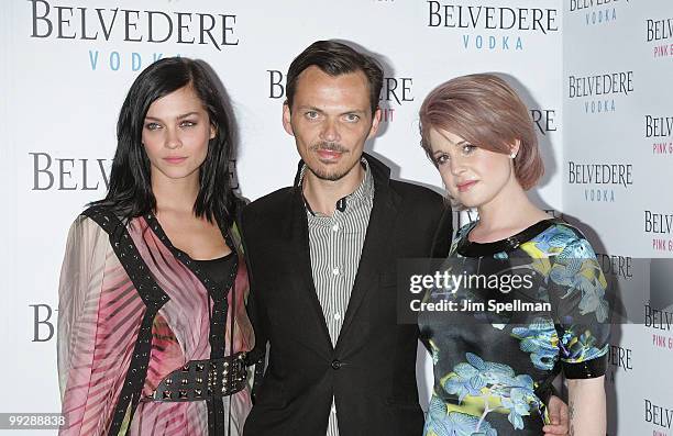 Leigh Lezark of The MisShapes, designer Matthew Williamson and Kelly Osbourne attend the Belvedere Pink Grapefruit launch party at The Belvedere Pink...