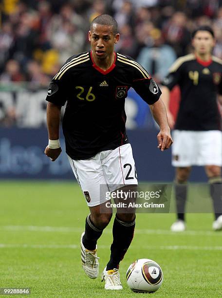 Dennis Aogo of Germany runs with the ball during the international friendly match between Germany and Malta at Tivoli stadium on May 13, 2010 in...