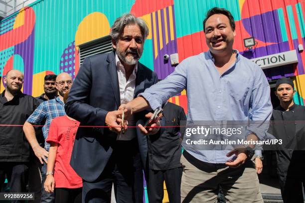 Will Shu , Deliveroo CEO and Founder, and William Delannoy , Mayor of Saint Ouen, inaugurate the first Deliveroo kitchen site in France, called...