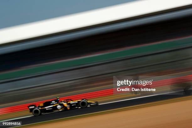 Carlos Sainz of Spain driving the Renault Sport Formula One Team RS18 on track during practice for the Formula One Grand Prix of Great Britain at...