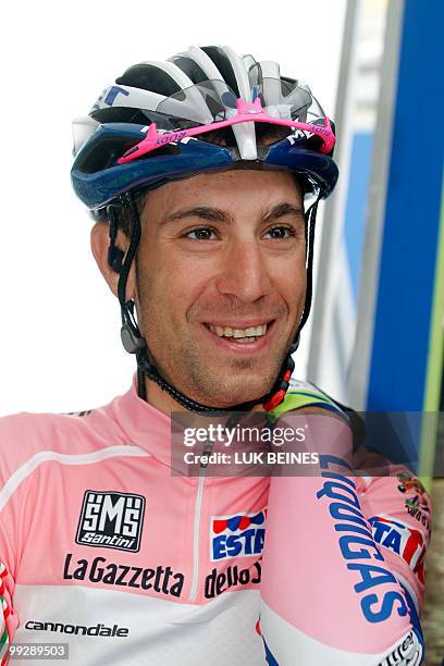 Italian rider Vincenzo Nibali , wearing the pink jersey of leader, prepares for the start of the fifth stage of the 93rd Giro d'Italia, from Novara...