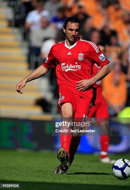 Sotirios Kyrgiakos of Liverpool during the Barclays Premier League match between Hull City and Liverpool at the KC Stadium on May 9, 2010 in Hull,...