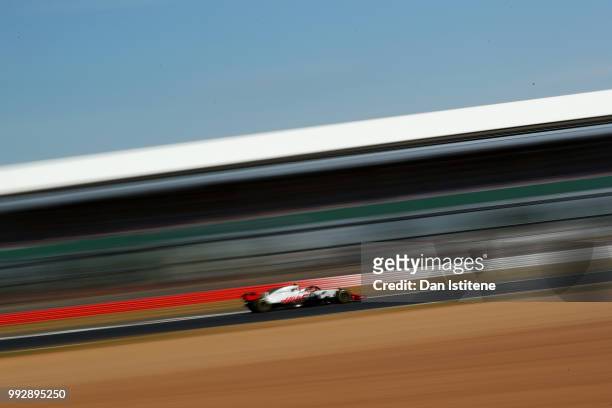 Kevin Magnussen of Denmark driving the Haas F1 Team VF-18 Ferrari on track during practice for the Formula One Grand Prix of Great Britain at...