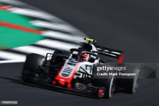 Kevin Magnussen of Denmark driving the Haas F1 Team VF-18 Ferrari on track during practice for the Formula One Grand Prix of Great Britain at...