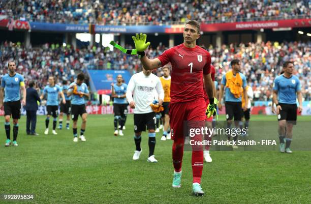 Fernando Muslera of Uruguay looks dejected following his sides defeat in the 2018 FIFA World Cup Russia Quarter Final match between Uruguay and...