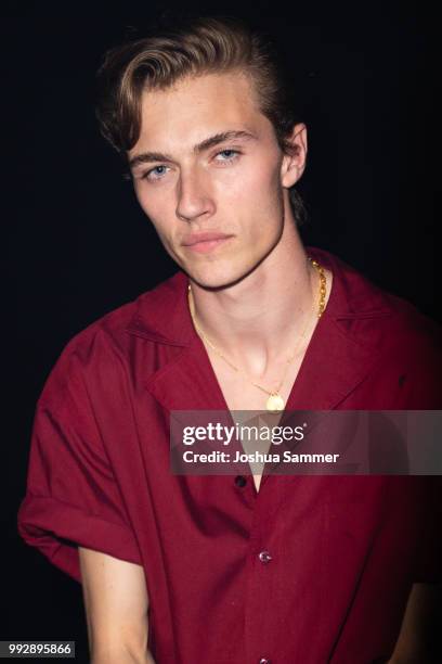 Lucky Blue Smith attends the HUGO show during the Berlin Fashion Week Spring/Summer 2019 at Motorwerk on July 5, 2018 in Berlin, Germany.