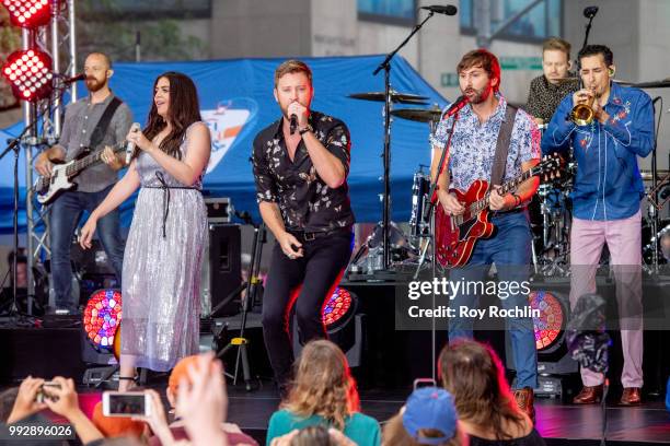 Charles Kelley, Hillary Scott and Dave Haywood of Lady Antebellum on stage as Lady Antebellum Performs On NBC's "Today" at Rockefeller Plaza on July...