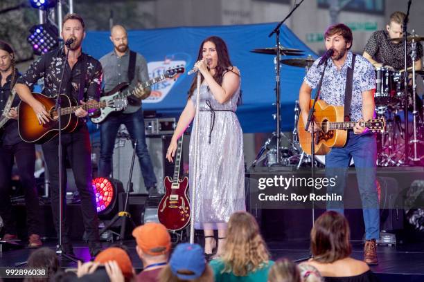 Charles Kelley, Hillary Scott and Dave Haywood of Lady Antebellum on stage as Lady Antebellum Performs On NBC's "Today" at Rockefeller Plaza on July...