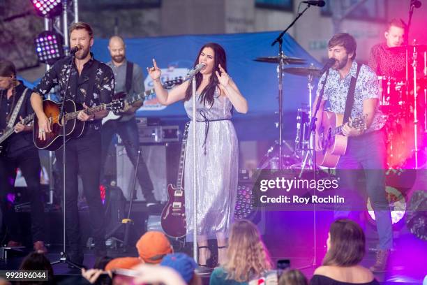 Charles Kelley, Hillary Scott and Dave Haywood of Lady Antebellum on stage as Lady Antebellum Performs On NBC's "Today" at Rockefeller Plaza on July...