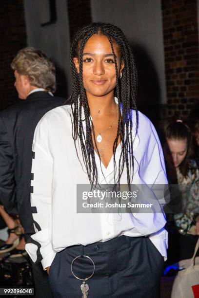 Larissa Sirah Herden attends the HUGO show during the Berlin Fashion Week Spring/Summer 2019 at Motorwerk on July 5, 2018 in Berlin, Germany.