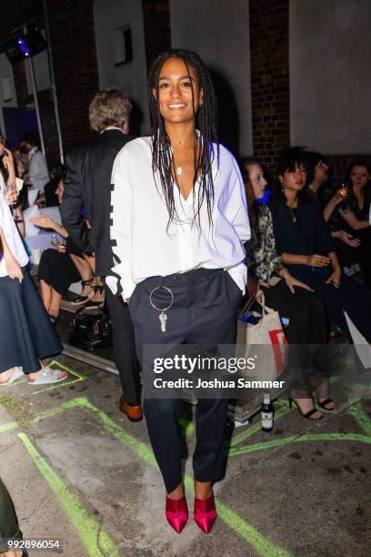 Larissa Sirah Herden attends the HUGO show during the Berlin Fashion Week Spring/Summer 2019 at Motorwerk on July 5, 2018 in Berlin, Germany.