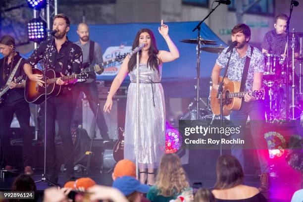 Charles Kelley, Hillary Scott and Dave Haywood of Lady Antebellum on stage as Lady Antebellum Performs On NBC's "Today" at Rockefeller Plaza on July...
