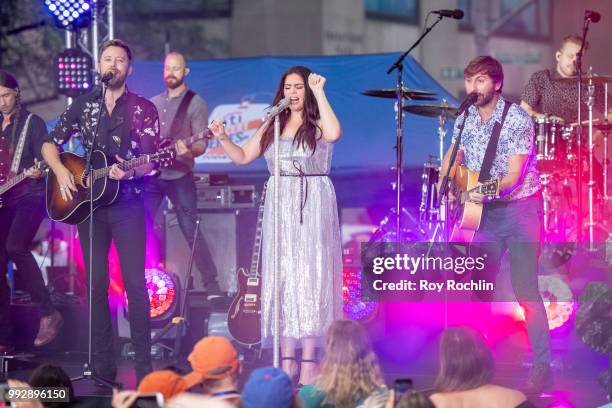 Charles Kelley, Hillary Scott and Dave Haywood of Lady Antebellum on stage as Lady Antebellum Performs On NBC's "Today" at Rockefeller Plaza on July...