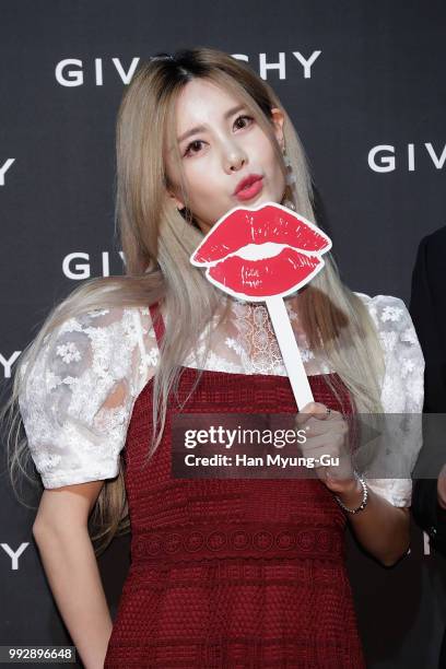 Qri of South Korean girl group T-ara attends during a promotional event for the Givenchy on July 5, 2018 in Seoul, South Korea.