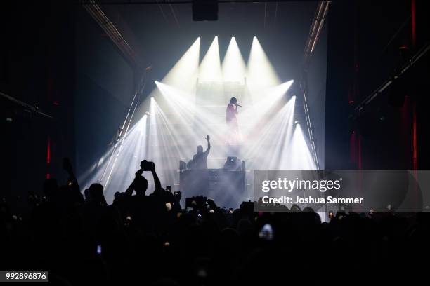 Wiz Khalifa performs on stage after the HUGO show during the Berlin Fashion Week Spring/Summer 2019 at Motorwerk on July 5, 2018 in Berlin, Germany.