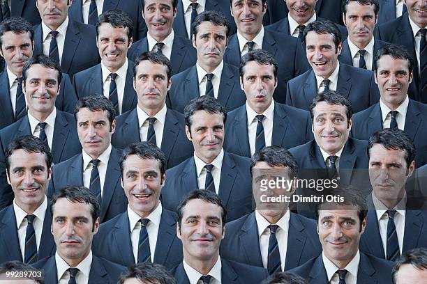 crowd of businessmen with multiple expressions - multiple image stock pictures, royalty-free photos & images