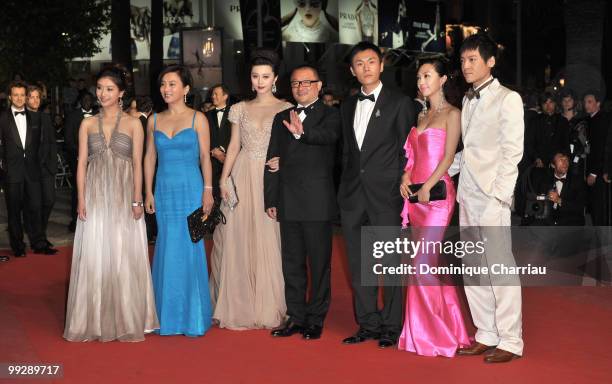 Yi Zi, Li Feier, Hao Qin, director Xiaoshuai Wang, BingBing Fan and guests attend the Premiere of 'Chongqing Blues' at the Palais des Festivals...