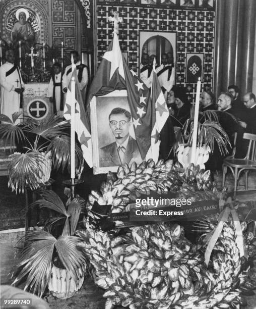 Requiem mass for murdered former Congolese Prime Minister Patrice Lumumba is held in Cairo, 23rd February 1961. Lumumba was shot on 17th January 1961...