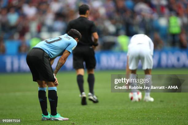 Jonathan Urretaviscaya of Uruguay looks dejected at the end of the 2018 FIFA World Cup Russia Quarter Final match between Uruguay and France at...