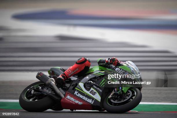 Tom Sykes of Great Britain and KAWASAKI RACING TEAM WorldSBK rounds the bend during the WorldSBK Riviera di Rimini - Free Practice on July 6, 2018 in...