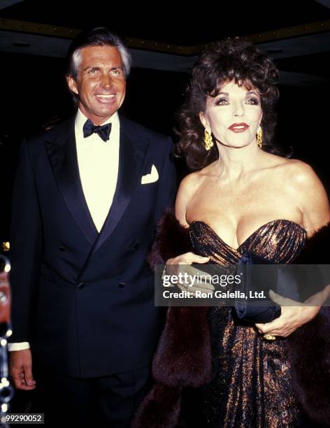 Actor George Hamilton and actress Joan Collins attend the 46th Annual Golden Globe Awards on January 28, 1989 at Beverly Hilton Hotel in Beverly...