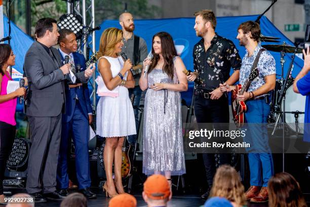 Carson Daly, Craig Melvin, Hoda Kotb, Hillary Scott, Charles Kelley and Dave Haywood on stage as Lady Antebellum Performs On NBC's "Today" at...