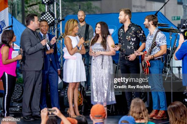 Carson Daly, Craig Melvin, Hoda Kotb, Hillary Scott, Charles Kelley and Dave Haywood on stage as Lady Antebellum Performs On NBC's "Today" at...