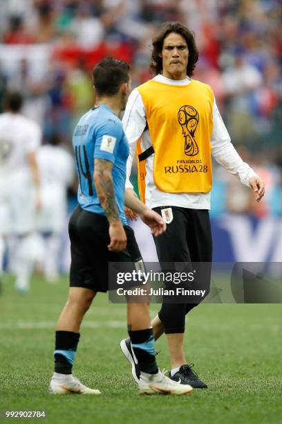 Edinson Cavani of Uruguay looks dejected following his sides defeat in the 2018 FIFA World Cup Russia Quarter Final match between Uruguay and France...