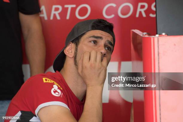 Jordi Torres of Spain and MV Augusta Reparto Corse looks on in box during the WorldSBK Riviera di Rimini - Free Practice on July 6, 2018 in Misano...