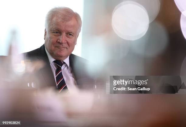 German Interior Minister and leader of the Bavarian Social Union Horst Seehofer attends the weekly German government cabinet meeting on July 6, 2018...