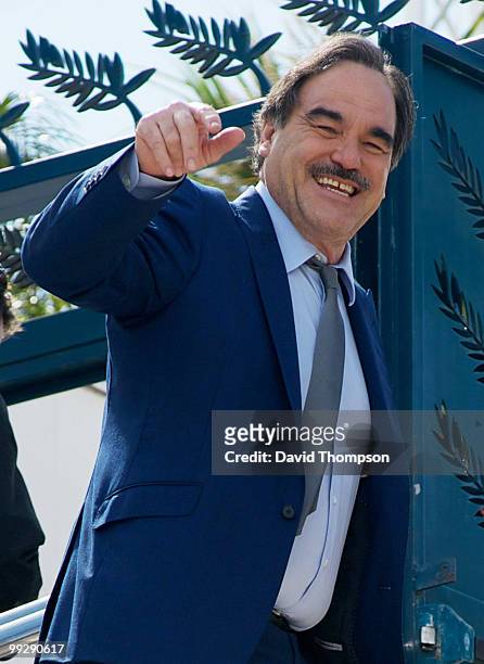 Oliver Stone is seen arriving at the Palais de Festivals on May 14, 2010 in Cannes, France.
