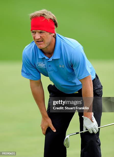 Pelle Edberg of Sweden watches his approach shot on the fifth hole during the second round of the Open Cala Millor Mallorca at Pula golf club on May...