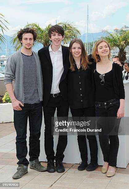 Actors, Aaron Johnson, Matthew Beard, Hannah Murray and Imogen Poots attend the 'Chatroom' Photocall at the Palais des Festivals during the 63rd...