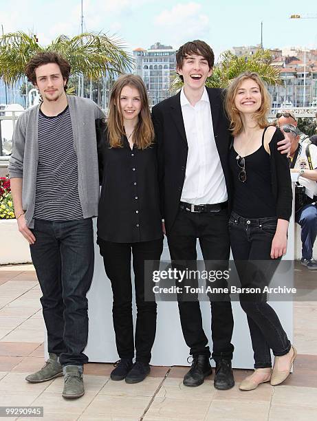 Actors Aaron Johnson, Matthew Beard, Hannah Murrah and Imogen Poots attend the 'Chatroom' Photo Call held at the Palais des Festivals during the 63rd...