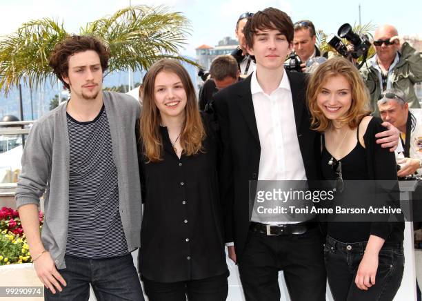 Actors Aaron Johnson, Hannah Murrah, Matthew Beard and Imogen Poots attend the 'Chatroom' Photo Call held at the Palais des Festivals during the 63rd...