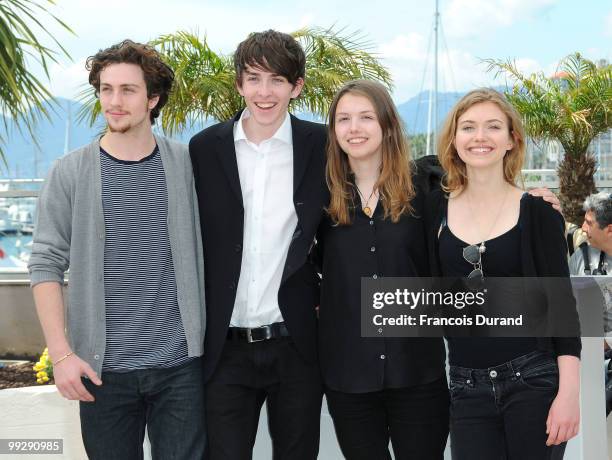 Actors, Aaron Johnson, Matthew Beard, Hannah Murray and Imogen Poots attend the 'Chatroom' Photocall at the Palais des Festivals during the 63rd...