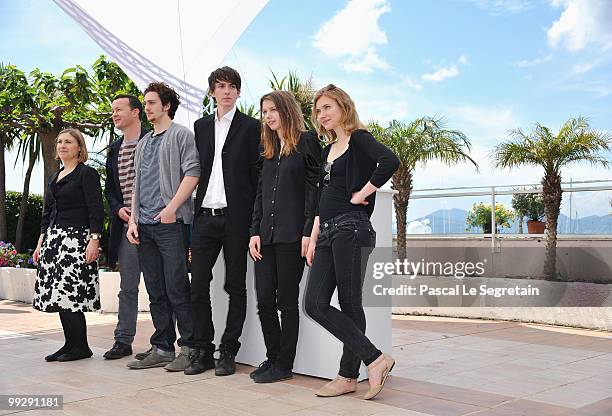 Producer Laura Hastings-Smith, writer Enda Walsh, actor Aaron Johnson, actor Matthew Beard, actor Hannah Murray and actor Imogen Poots attend the...