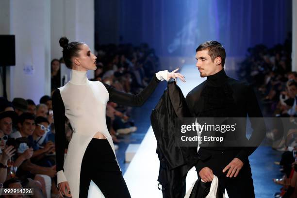 Anna Cleveland during the Jean-Paul Gaultier Haute Couture Fall Winter 2018/2019 show as part of Paris Fashion Week on July 4, 2018 in Paris, France.