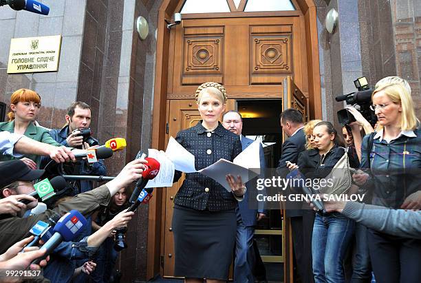 Yulia Tymoshenko walks out of the Prosecutor general�s office in Kiev on May 12, 2010. Ukrainian authorities have reopened a criminal investigation...