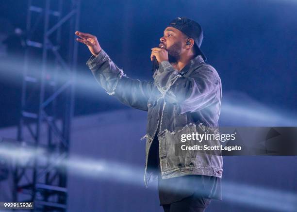 Singer, songwriter, and record producer Abel Makkonen Tesfaye of The Weeknd performs on Day 1 at Festival d'ete de Quebec on July 5, 2018 in Quebec...