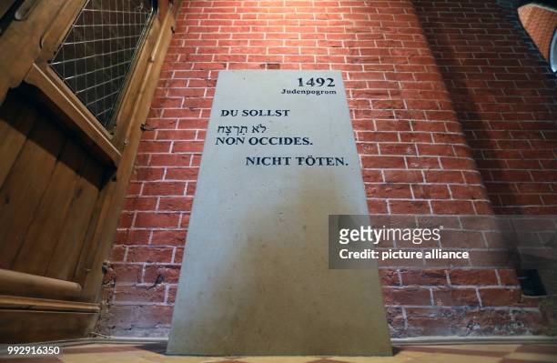Memorial stone can be seen at the city church in Sternberg, Germany, 25 October 2017. A memorial stone remembering the pogrom against jews in...